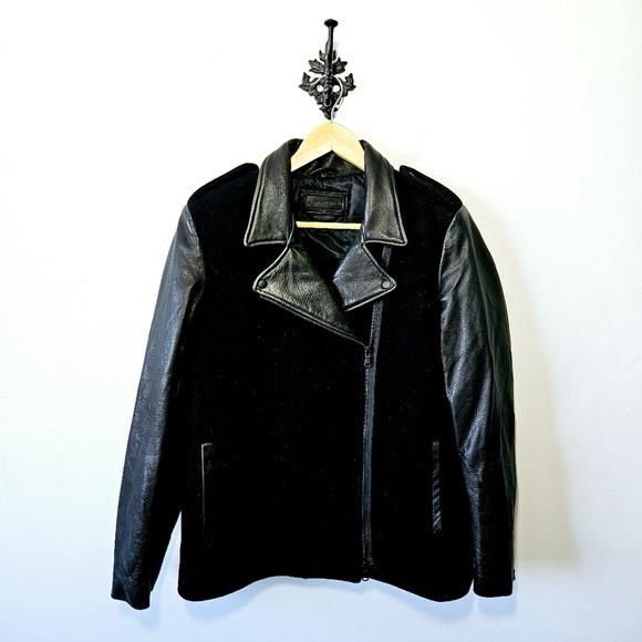 Danier Wool Leather Moto Jacket Size M Black Full Zip EUC - Picture 1 of 3